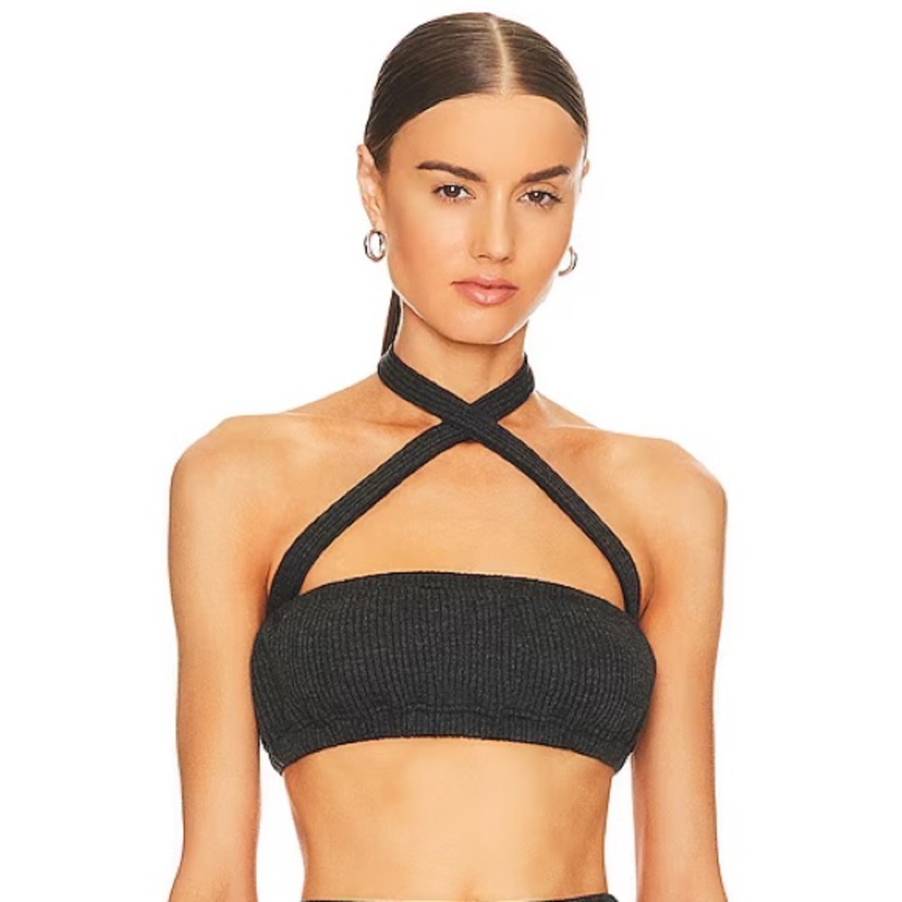 WeWoreWhat Danielle Bernstein Tie Halter Top Black Ribbed NWT M